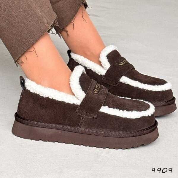 Угги-лофери жіночі натур. замша, зимові лофери шоколад, лоферы 36-39р