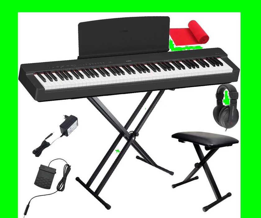 YAMAHA P-225 Czarne Pianino + Statyw Ławka Słuchawki |  ZESTAW