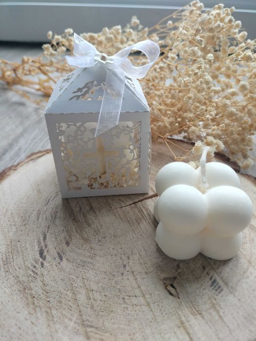 Podziękowanie dla gości komunijnych świeczka sojowa mini bubble