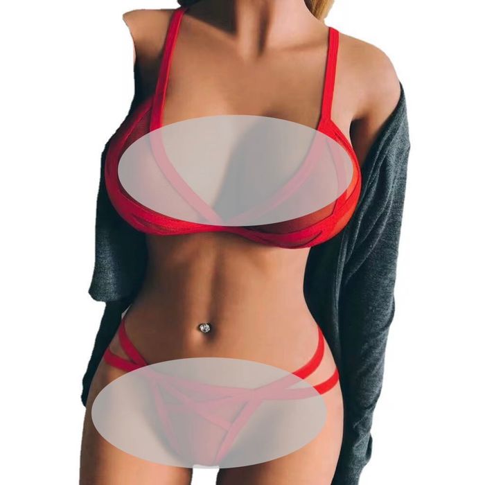 Conjunto de lingerie feminina elegante e transparente com soutien de renda e fecho de duas peças.