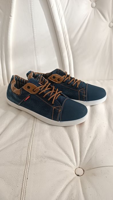 Trampki Jeansowe Denim Męskie Casual Rozmiar 40 | Brązowe Wstawki
