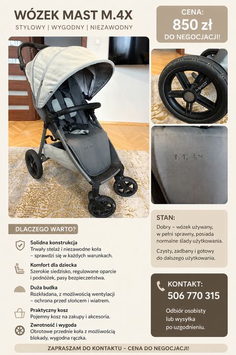 Wózek spacerowy MAST M.4X – komfortowy i solidny | Cena do negocjacji