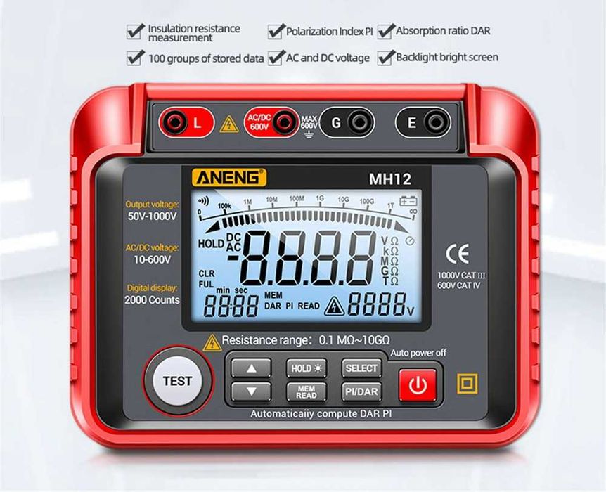 Мегомметр ANENG MH-12 Профи прибор электрика, для измерений (мегометр)