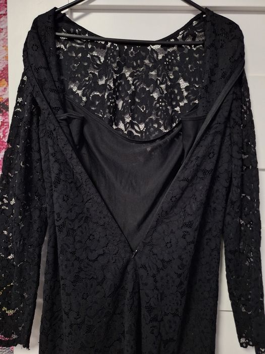 Sukienka damska czarna koronkowa lacy elegant classic długi rękaw  L