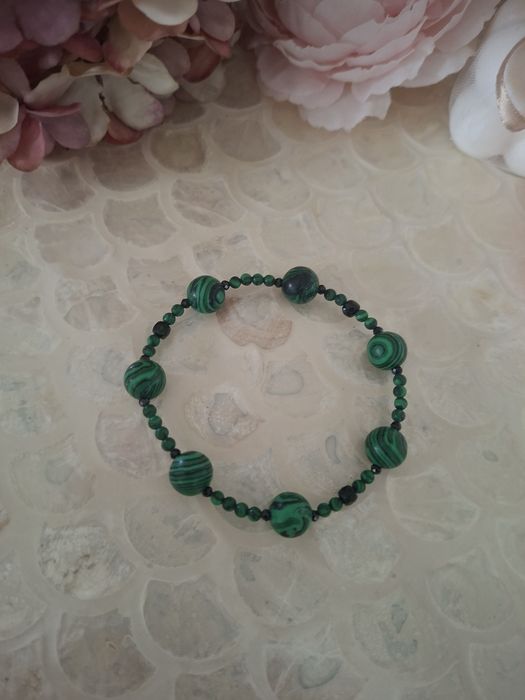 Bransoletka handmade z naturalnych kamieni malachit szmaragd nilu turmalin