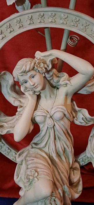 Candeeiro estátua  mulher estilo arte nova marfinite verde duas túlipa