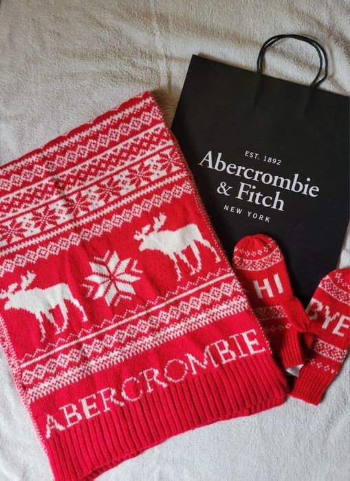 Abercrombie and Fitch oryginalny z USA komplet szal szalik rekawiczki