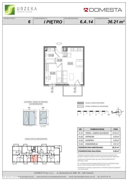 2-pokojowe mieszkanie 36m2 + balkon