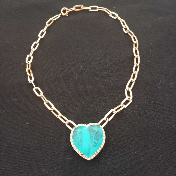 COLAR semi joia com Coração Pedra Fusion verde