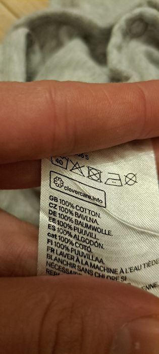 Body z długim rękawem, koperowe, 74, Hm, unisex, białe, szare