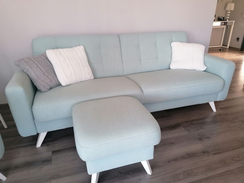 Kanapa fotel podnóżek komplet pikowana