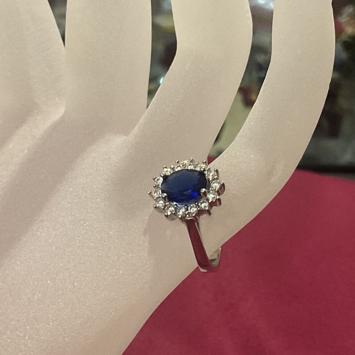 Anel prata 925 pedra azul T,17 mm