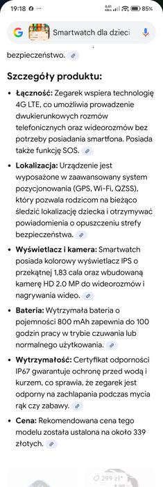 Smartwatch dla dziecka ZTE K1 pro