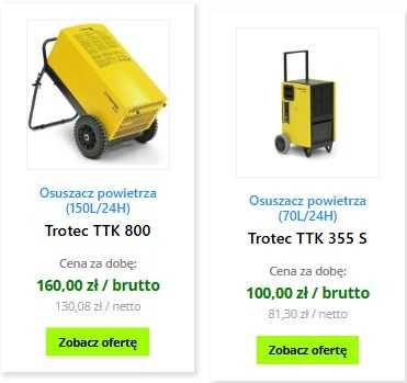 Osuszacz Powietrza Trotec 150l/24h oraz 70l/24h Wynajem