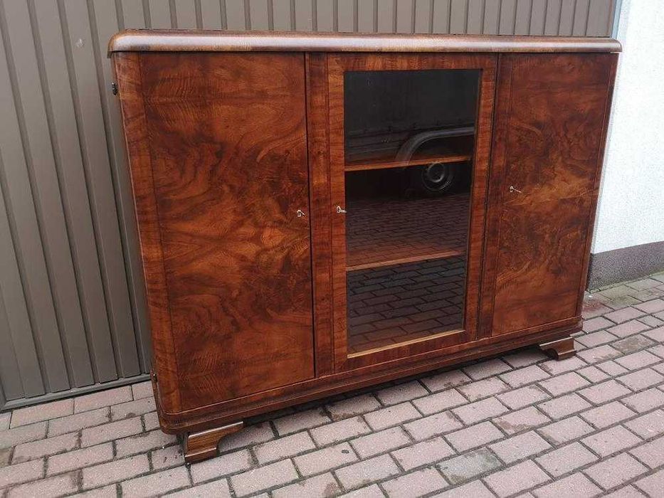 Biblioteka Witryna ART-DECO Orzech Zgrabna Stara Antyk Po Renowacji.