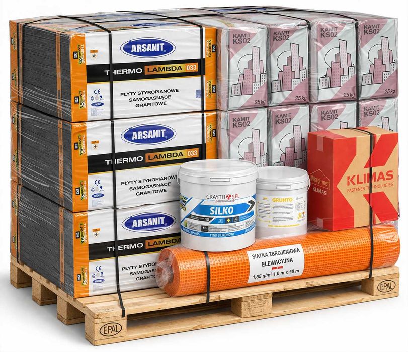 Styropian elewacyjny 20 cm na 200m2 cały zestaw z tynkiem PROMOCJA! kompletny zestaw do ocieplenia / docieplenia / grafitowy lub biały