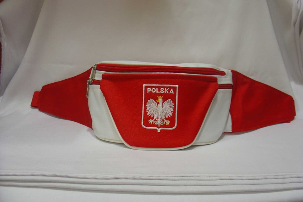 Saszetka , nerka, sakwa do pasa biało - czerwona.