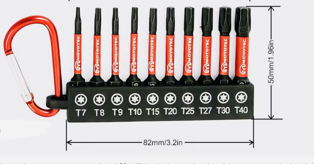 Набор біт torx 10шт на поясному тримачі з карабінчиком t7-t40 ударні