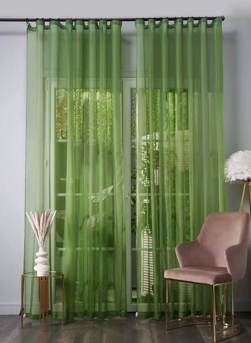 Готова тюль з тасьмою, тюль шифон однотонний, підшитий тюль на стрічці