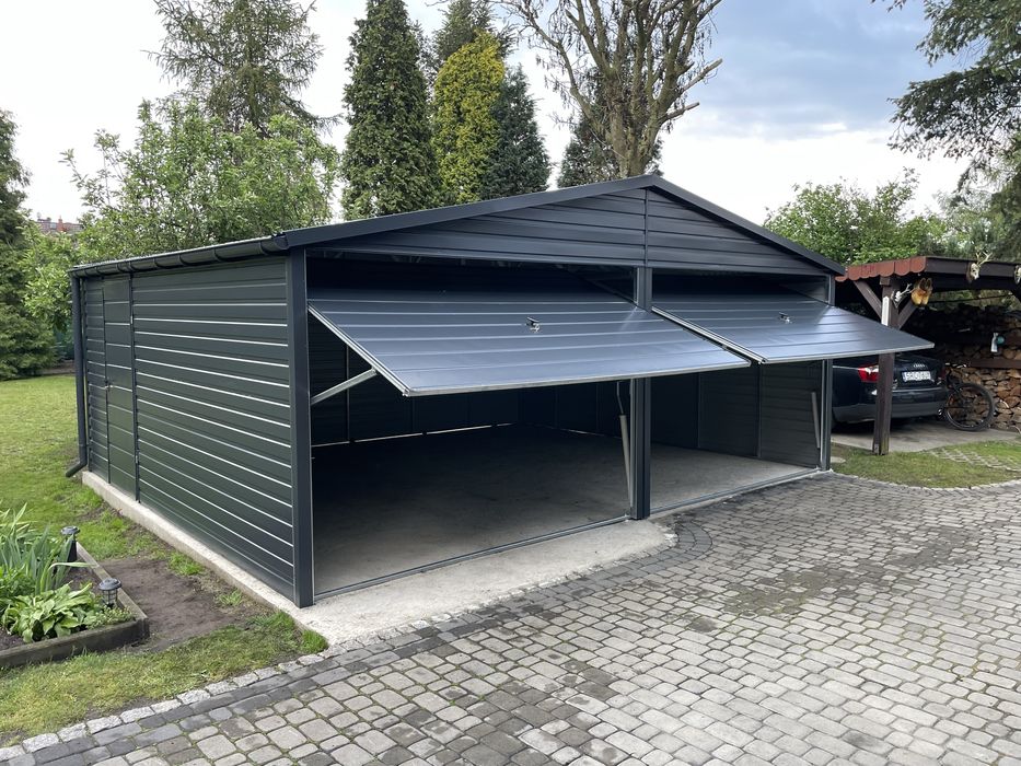 Garaż blaszany 6x5 grafit, antracyt. PROFIL OCYKOWANY.