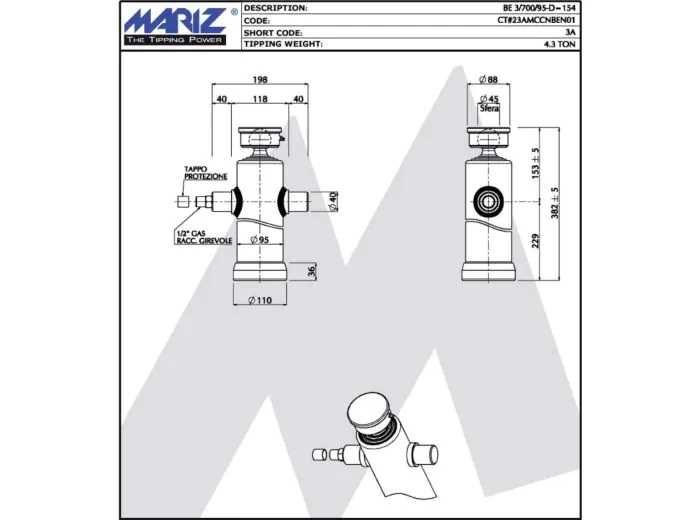 Siłownik wywrotu  MARITZ 3A - 700 skok 4,5 tonowy