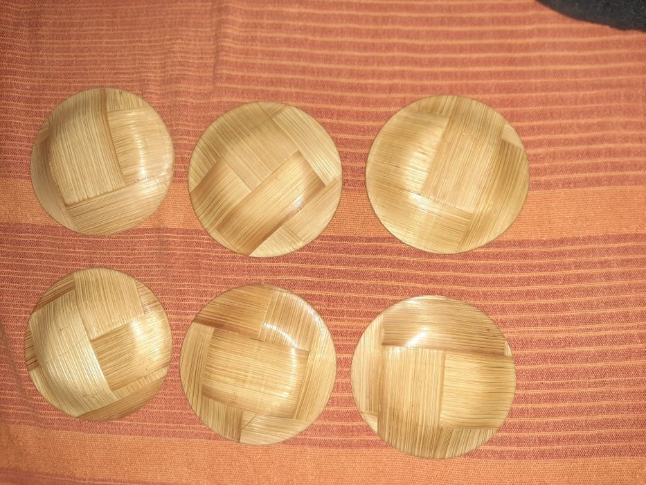 6 pequenos pratos bambu decoração