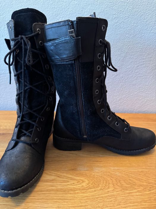 Timberland women's Wenham mid lace black long boots, leather.