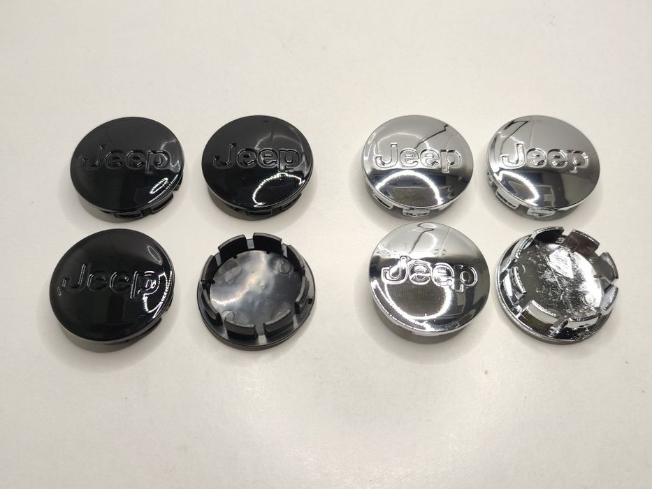 4 Centros Jante Jeep 56mm Tampas Cubos Rodas Cromado Preto Grand Cherokee Renegade Compass Wrangler Novo