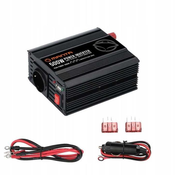 Inwerter napięcia samochodowy 500W 1000W 12V 24V z USB i latarką NOWA