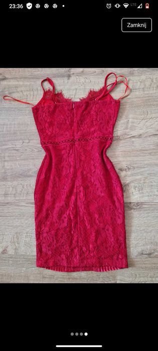 Sukienka krótka S czerwona na ramiączka koronka