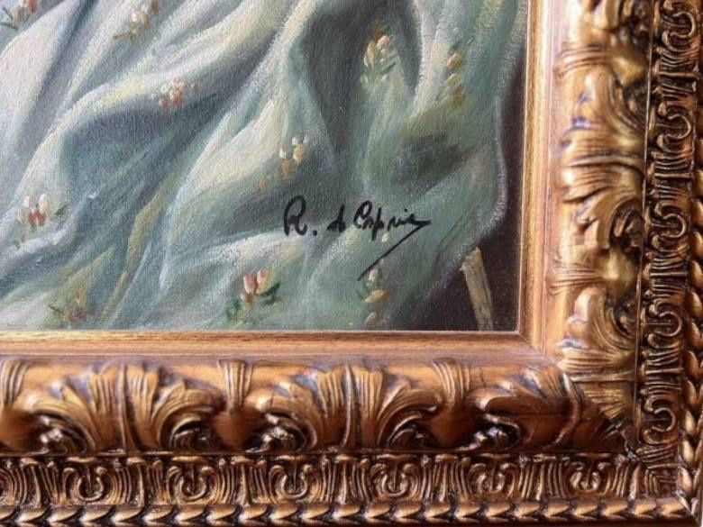 Вишукана картина маслом на полотні, в деревʼяній рамі.