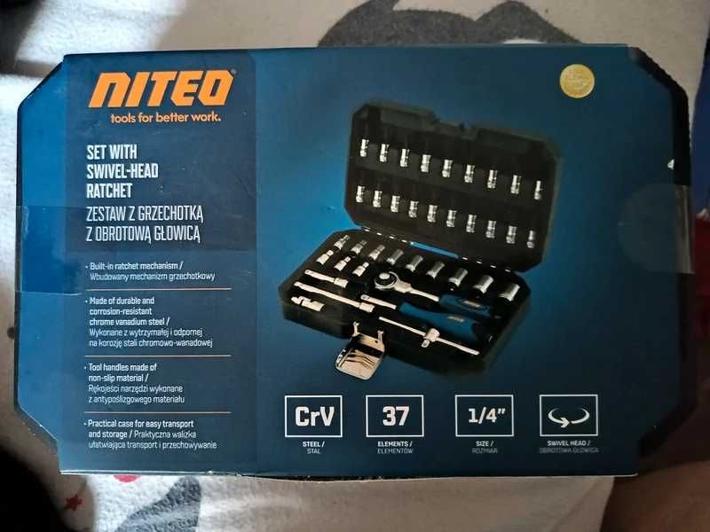 NITEO Zestaw z grzechotką z obrotową głowicą 37 el. 1/4"
