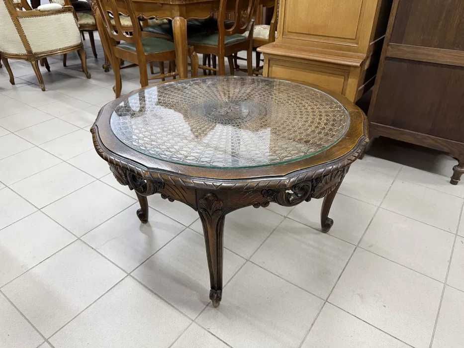 Klasyczny stolik drewniany vintage – szklany blat. Transport caļy kraj