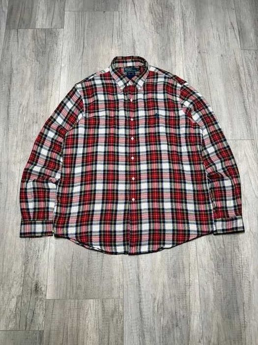 Polo Ralph Lauren flanelowa koszula XL custom fit w kratę czerwona