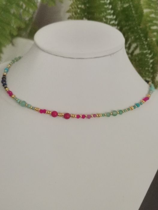 Naszyjnik choker kolorowe kamienie jaspis amazonit lapis magnezyt turk