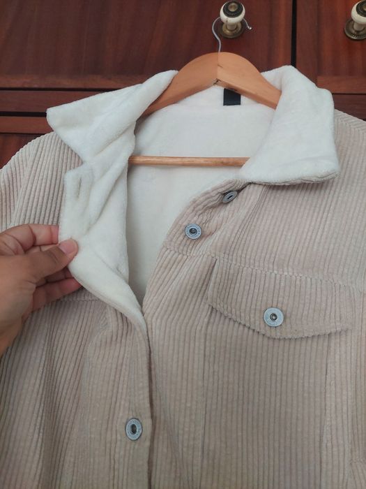 Blusão de bombazina bege com pêlo