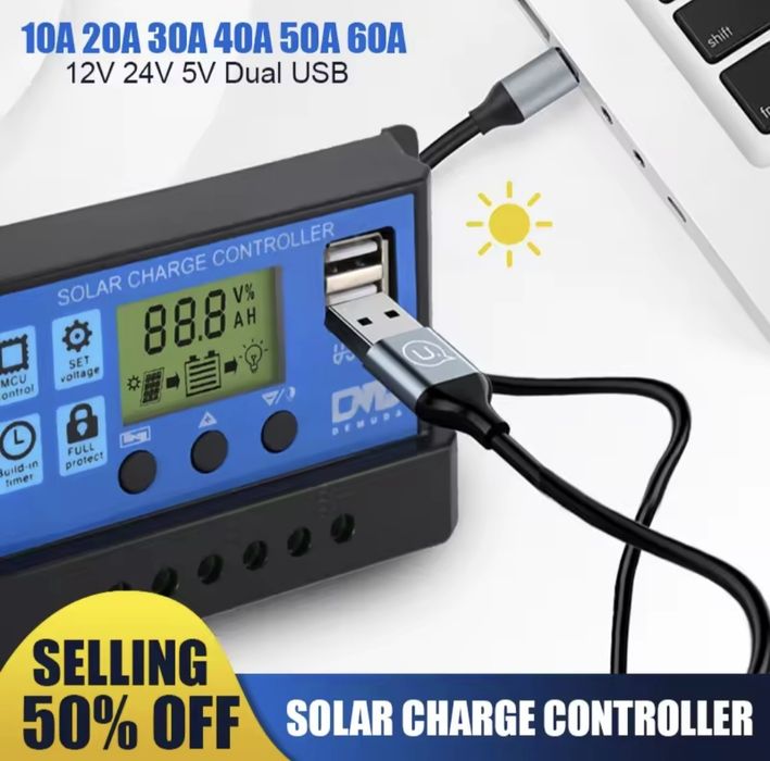 Контролер заряду сонячних панелей 12-24В, 10А