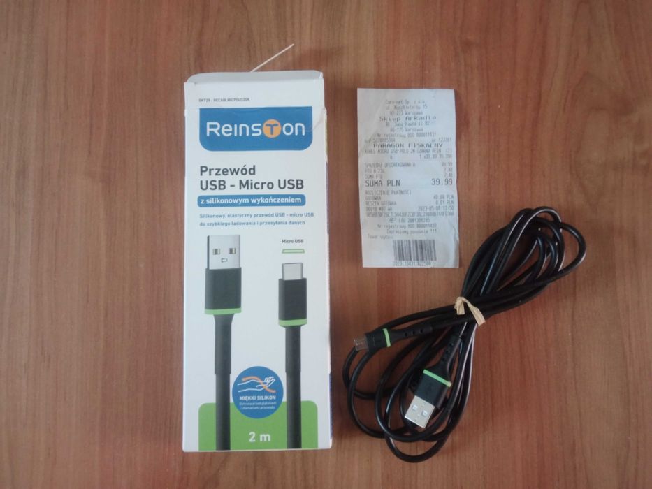 Kabel przewód USB micro-USB ładowarka Reinston silikonowy 2 m