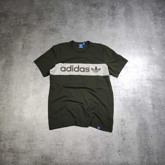 MĘSKA Koszulka Bawełna Casual Khaki Duże Logo Adidas Originals
