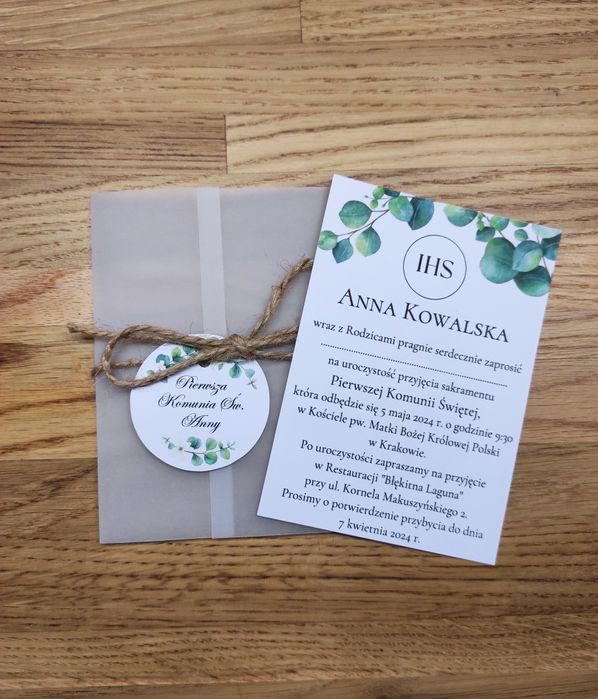 Zaproszenie na komunię, zaproszenia z kalką