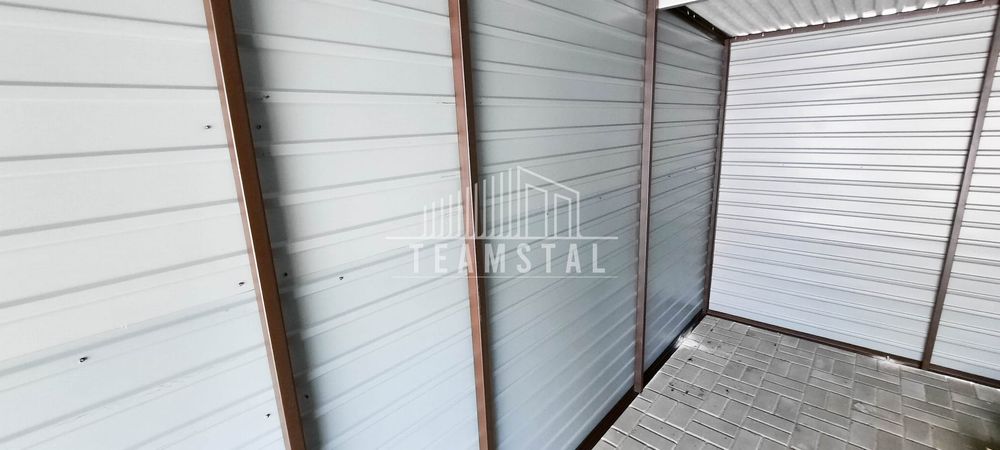 GARAŻ BLASZANY 6m x 6m - spad tył - 2x Brama ciemny orzech TS276