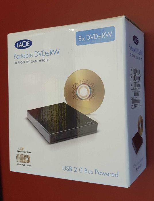 Unidade de DVD+-R/RW portátil Lacie USB 2.0 8x design por Sam Hecht