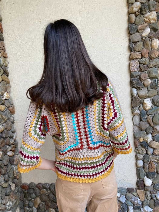 Crochet cardigan Mulher  lã para mulher feito a mao/ ocre, verde
