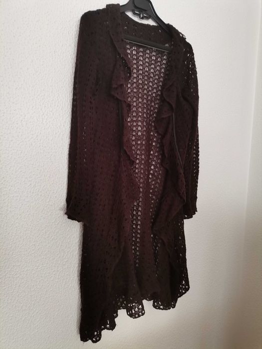 Casaco comprido tricot castanho