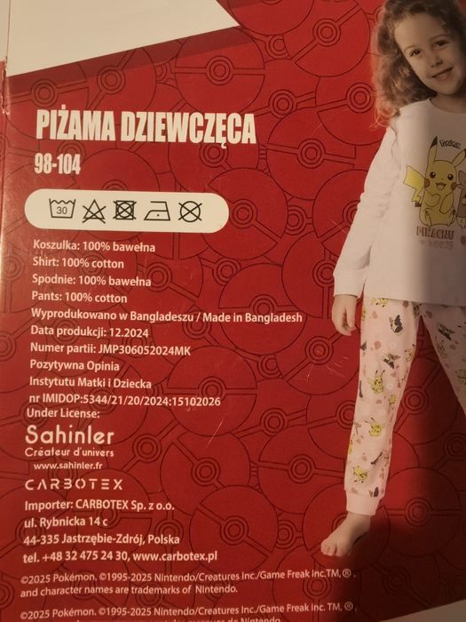 Piżama dziewczęca 98-104 Carbotex