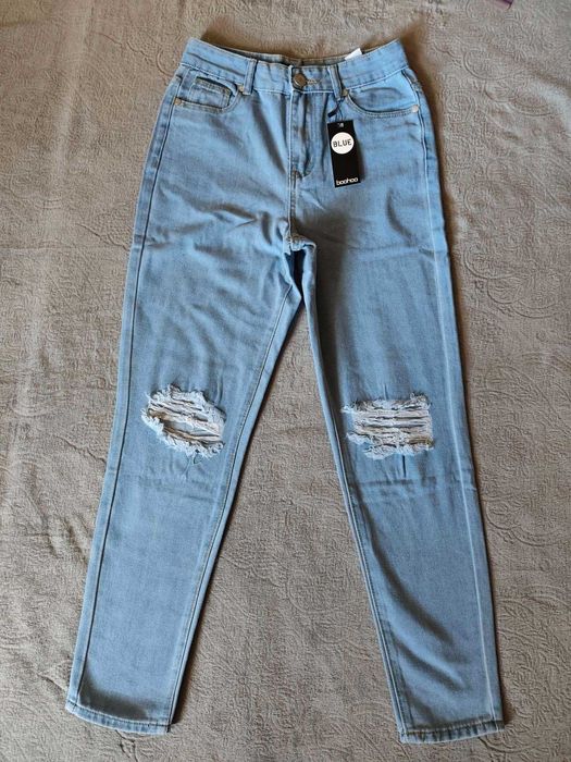 Jeansy z przetarciami BLUE Boohoo 34 - XS
