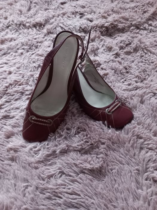 Damskie, bordowe buty na szerokim obcasie