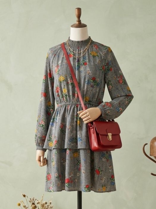Sukienka Reserved szara vintage w kwiaty jodełka Boho retro M 38