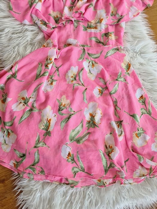 L 40 XL 42 piękna wiosenna sukienka z falbanką ślub wesele