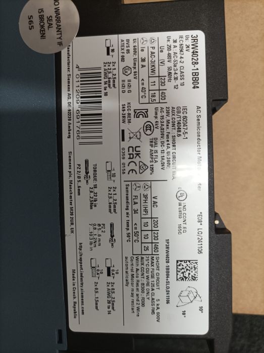 SoftStart Siemens 3RW4028-1BB04 18,5 KkW